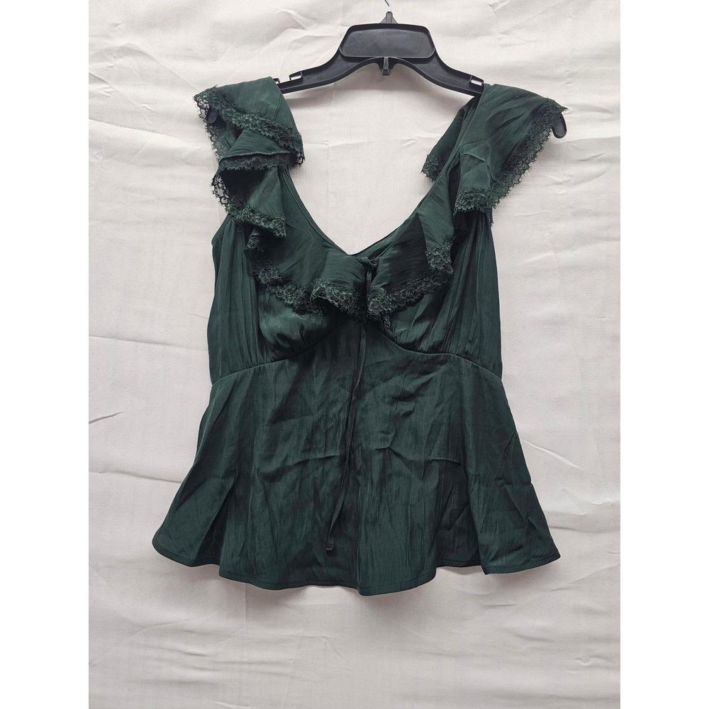 Universal Thread Dark Green Ruffle Lace Trim Sleeveless Blouse